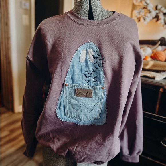 Sweaters - Purple Sweatshirt with Denim Patch